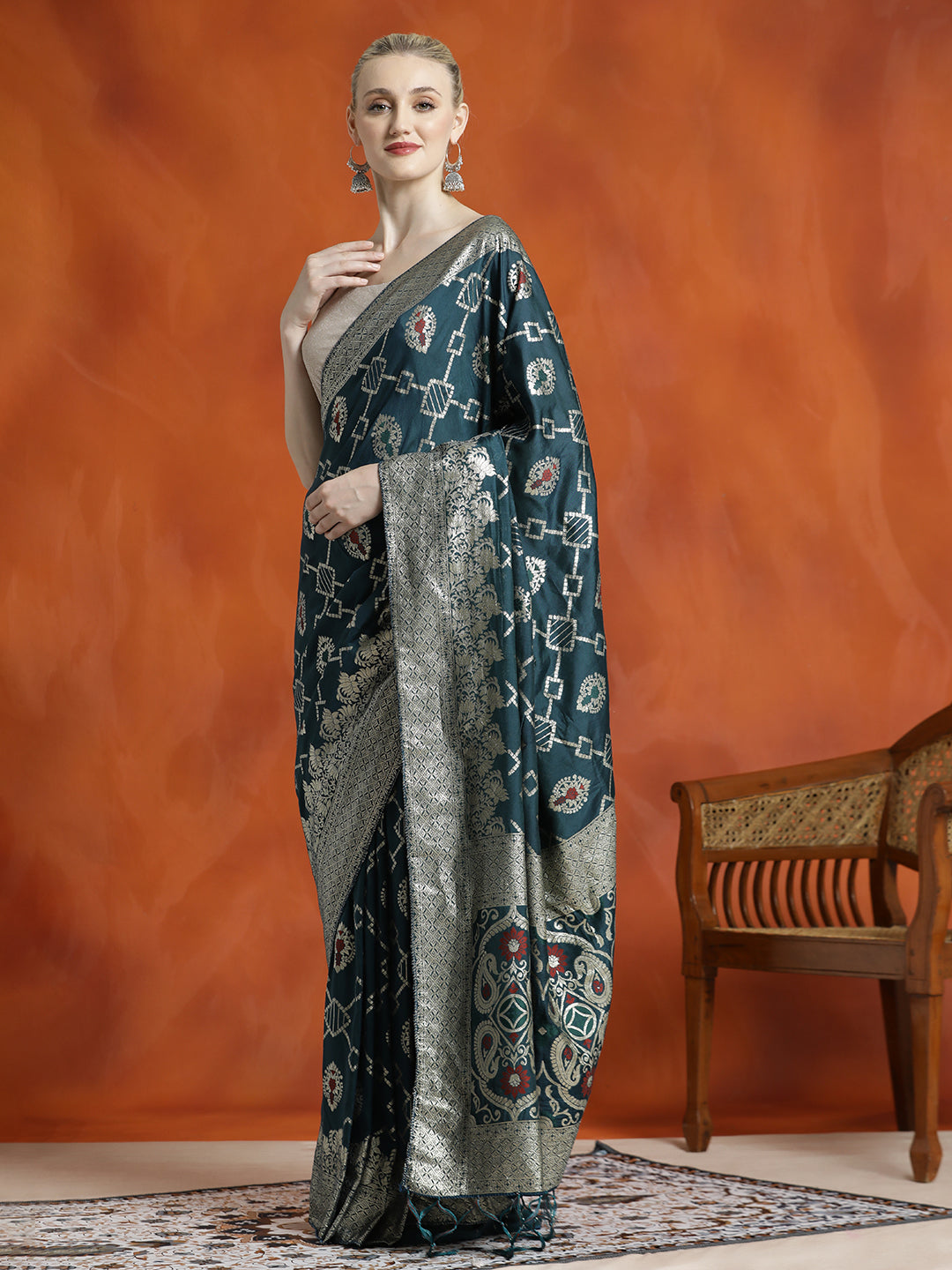 Heavy Banarasi Zari Woven Silk Blend Saree