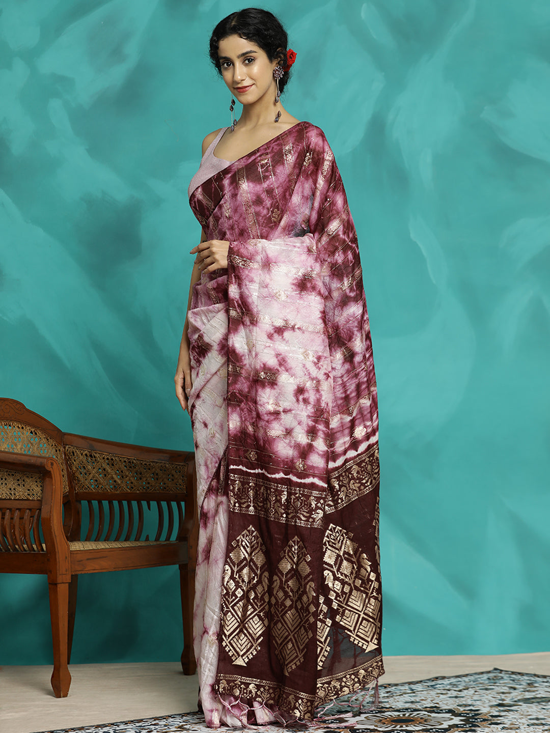 Tie-Dye Cotton Blend Banarasi Saree