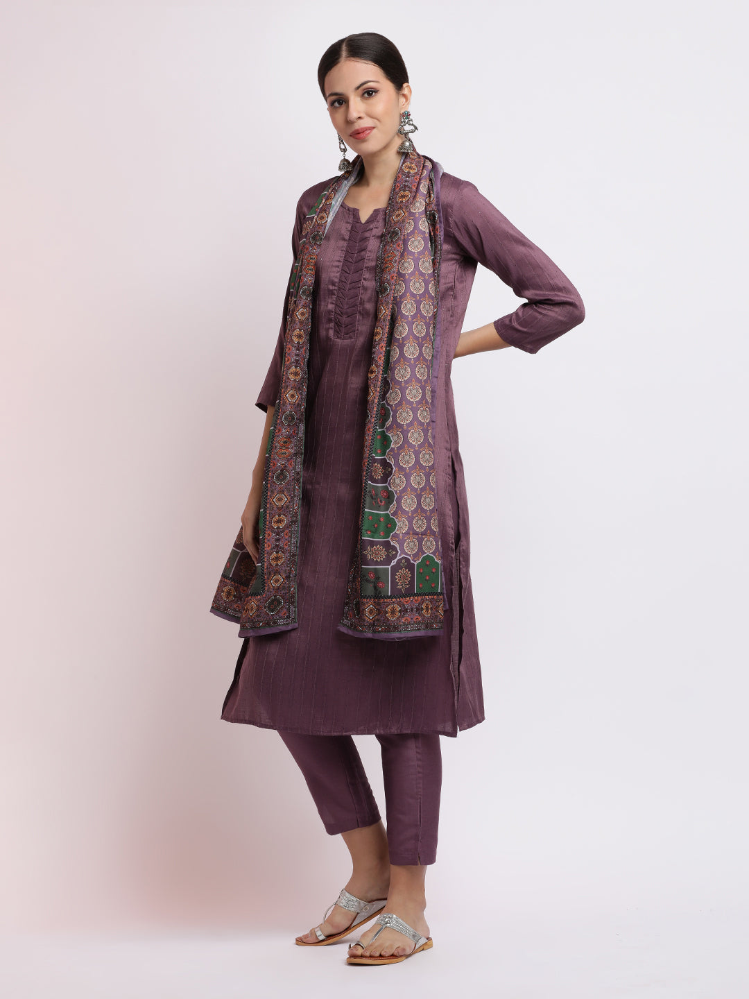 Chinon Embellished Kurta Set With Printed Dupatta