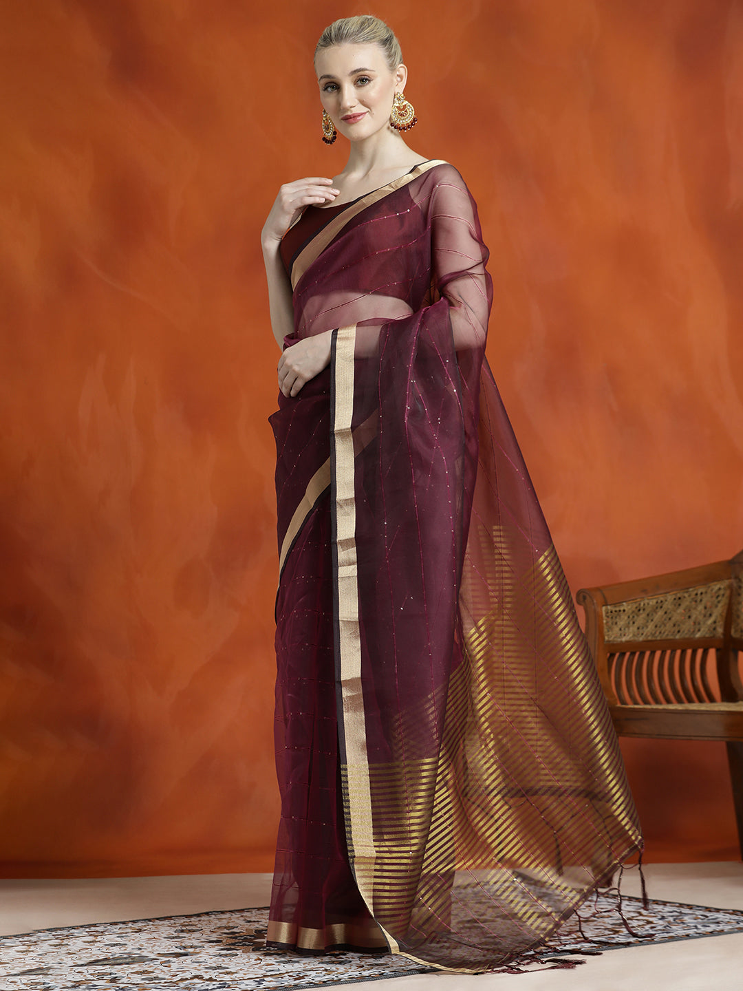 Sequin Embellished Banarasi Organza Saree