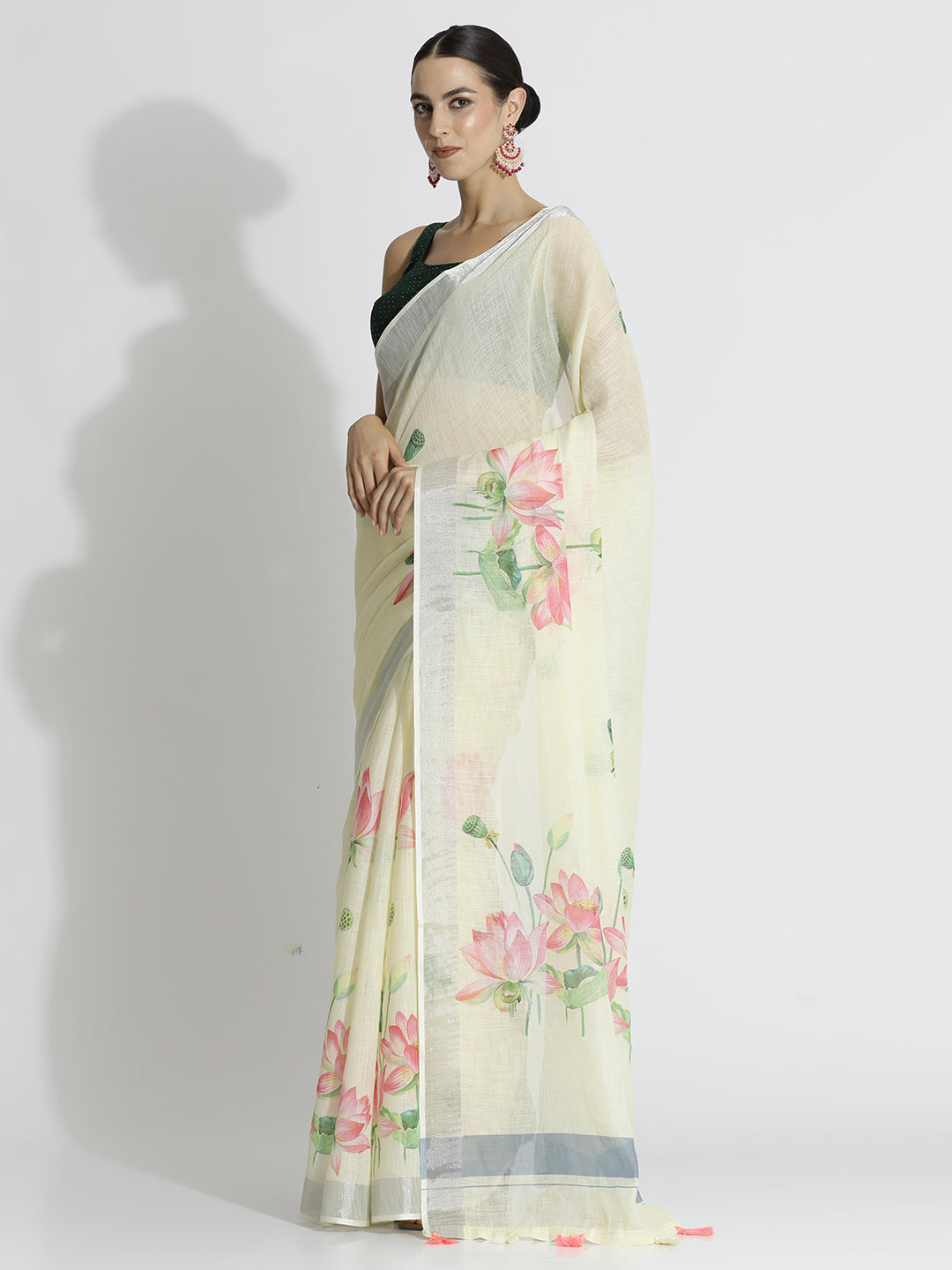 Lotus Floral Printed Daily Wear Pure Linen Saree