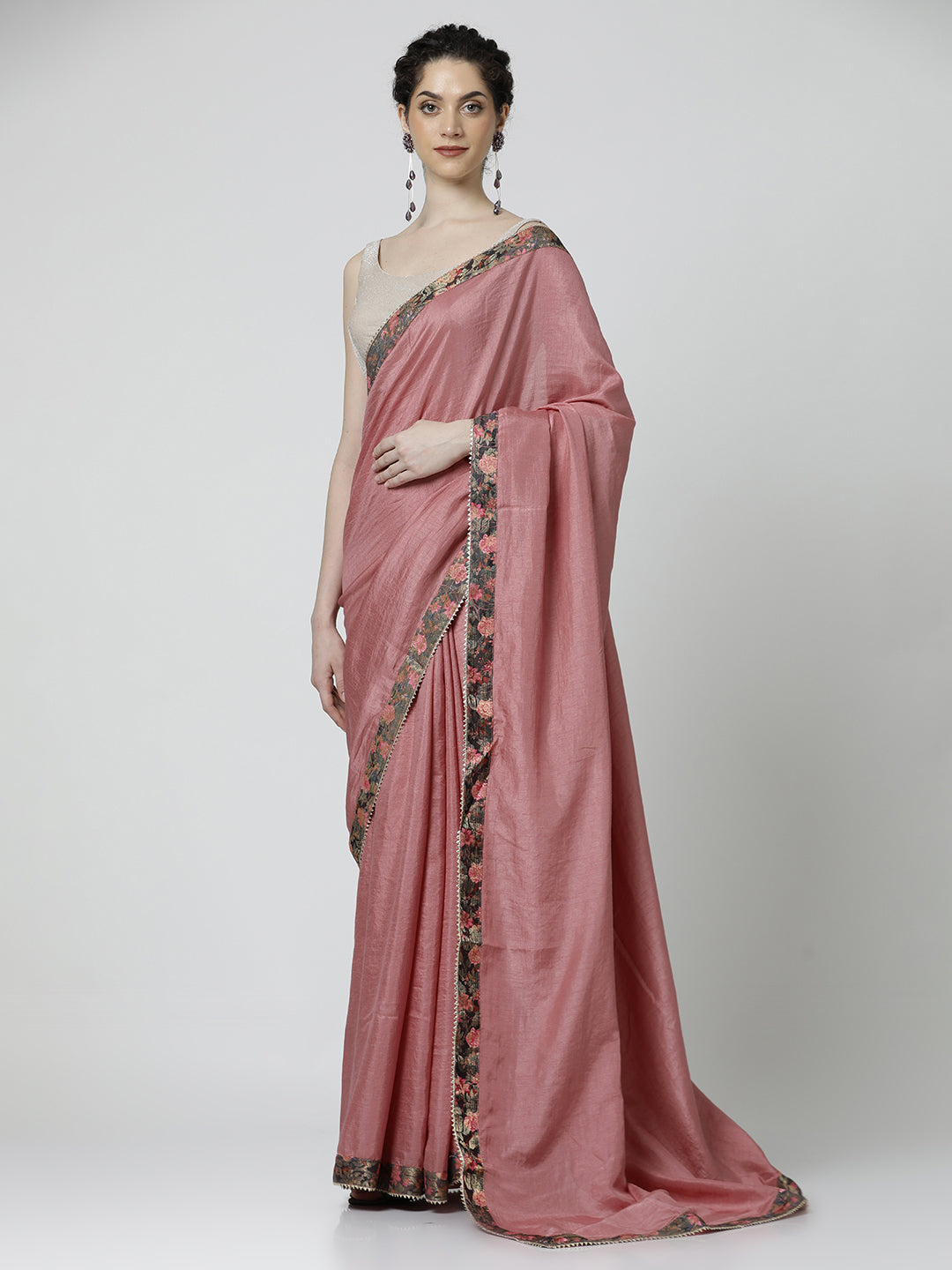 Dusty Pink Embellished Poly Silk Saree