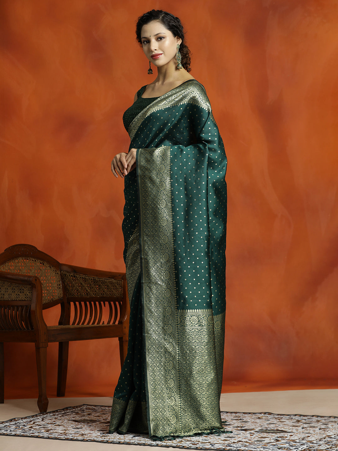 Mehandi Green Silk Banarasi Zari Woven Heavy Saree