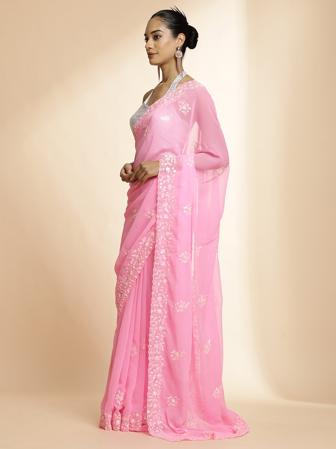 Pure Georgette Sequin Embroidered Saree