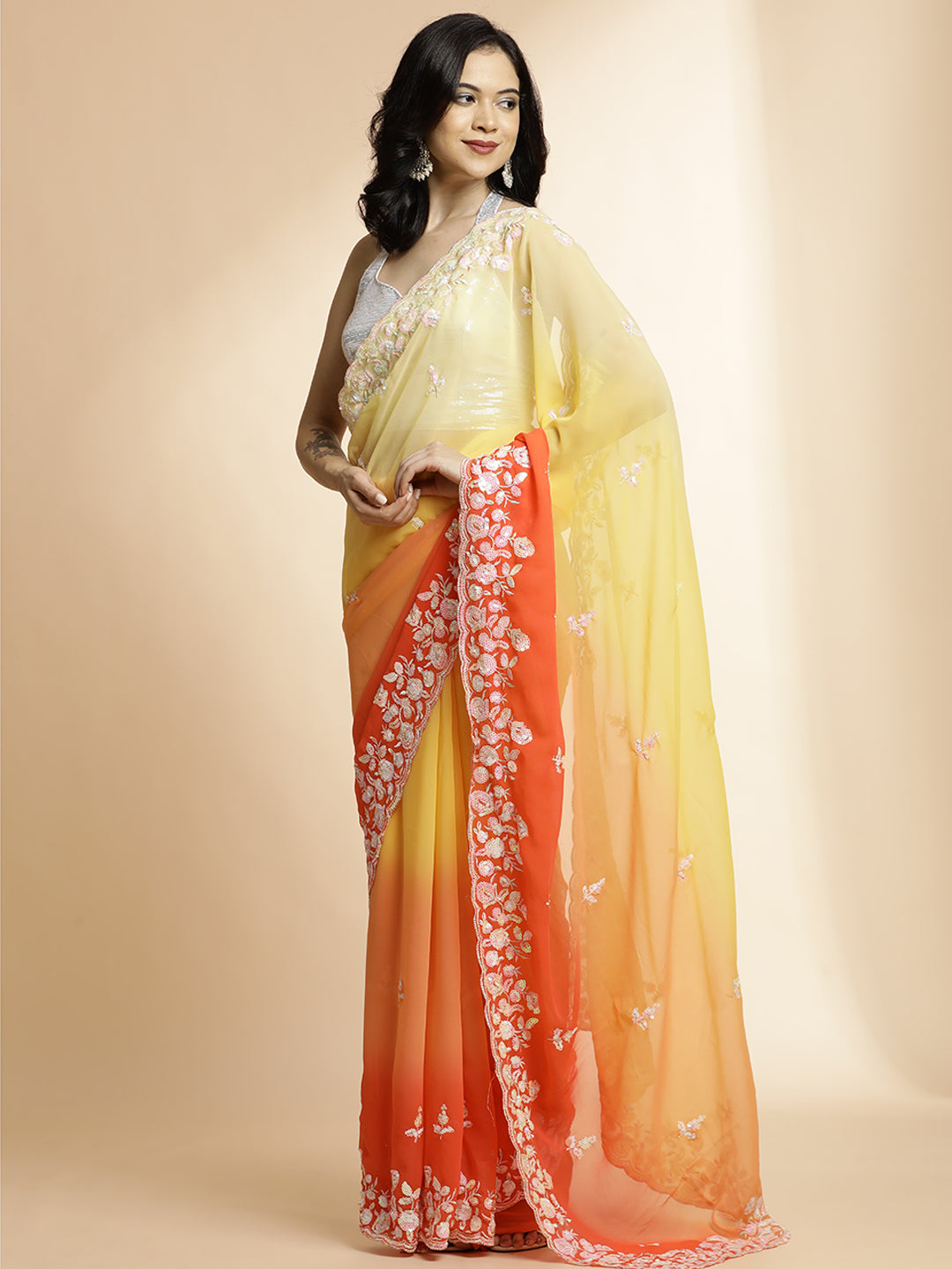 Sequin Work Shaded Pure Georgette Saree