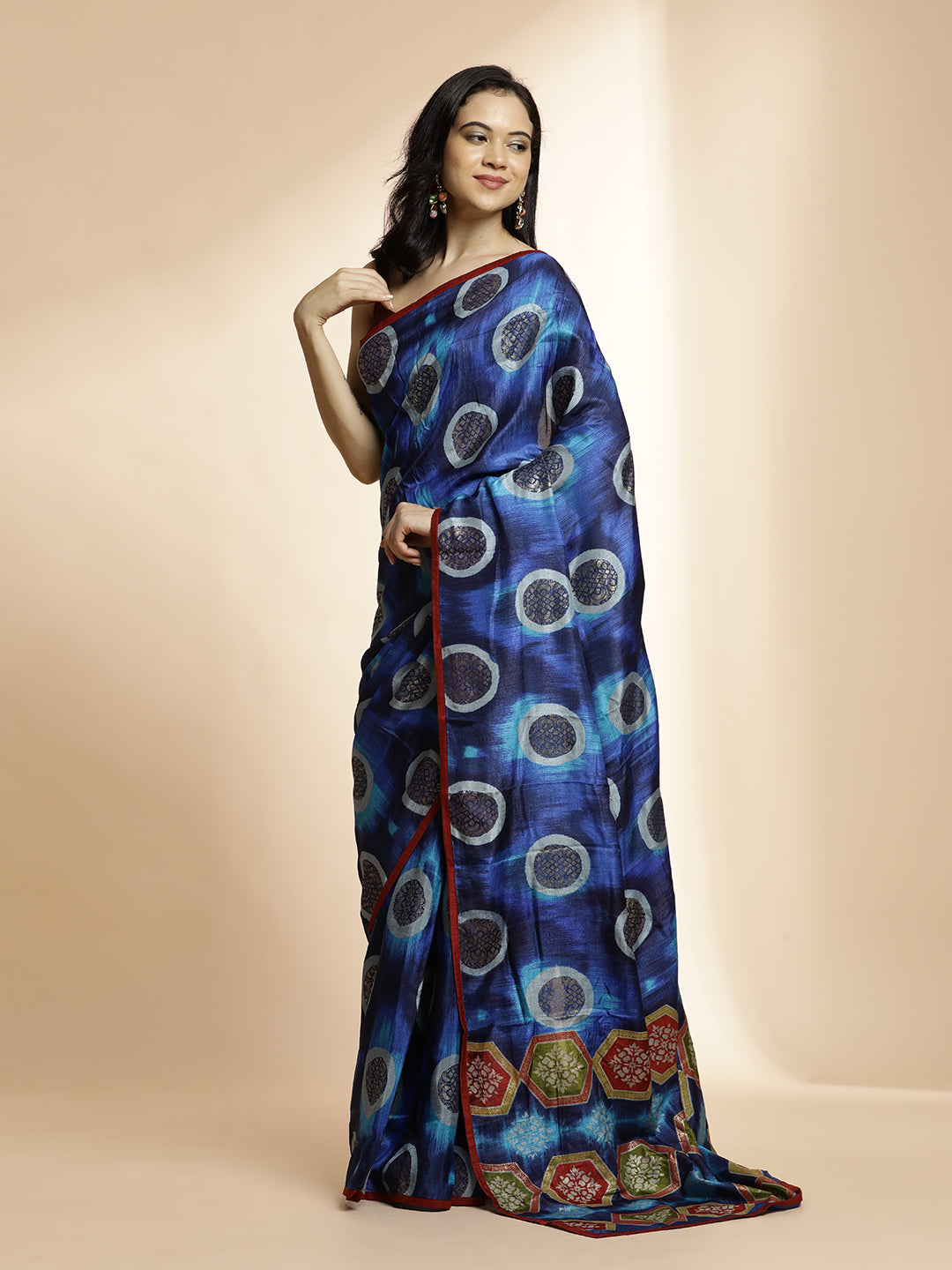 Blue Art Silk Foil Printed Daily Wear Saree