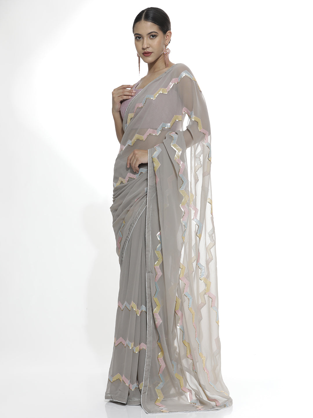 Pure Georgette Sequin Work Party Wear Saree