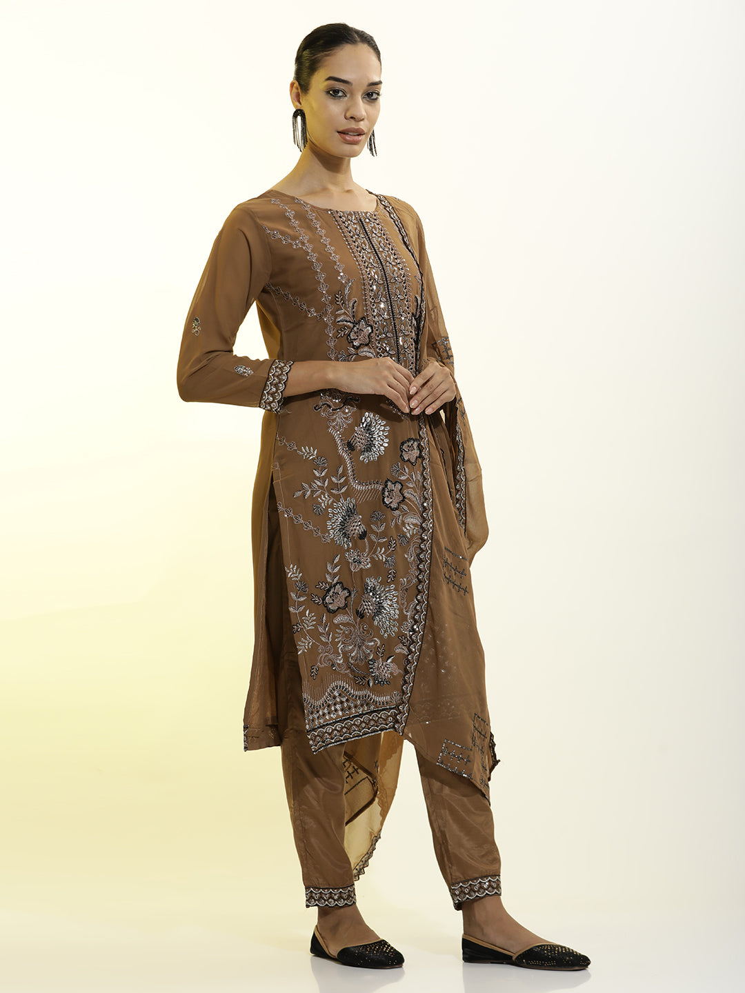 Festive Embroidered Georgette Kurta Set With Dupatta