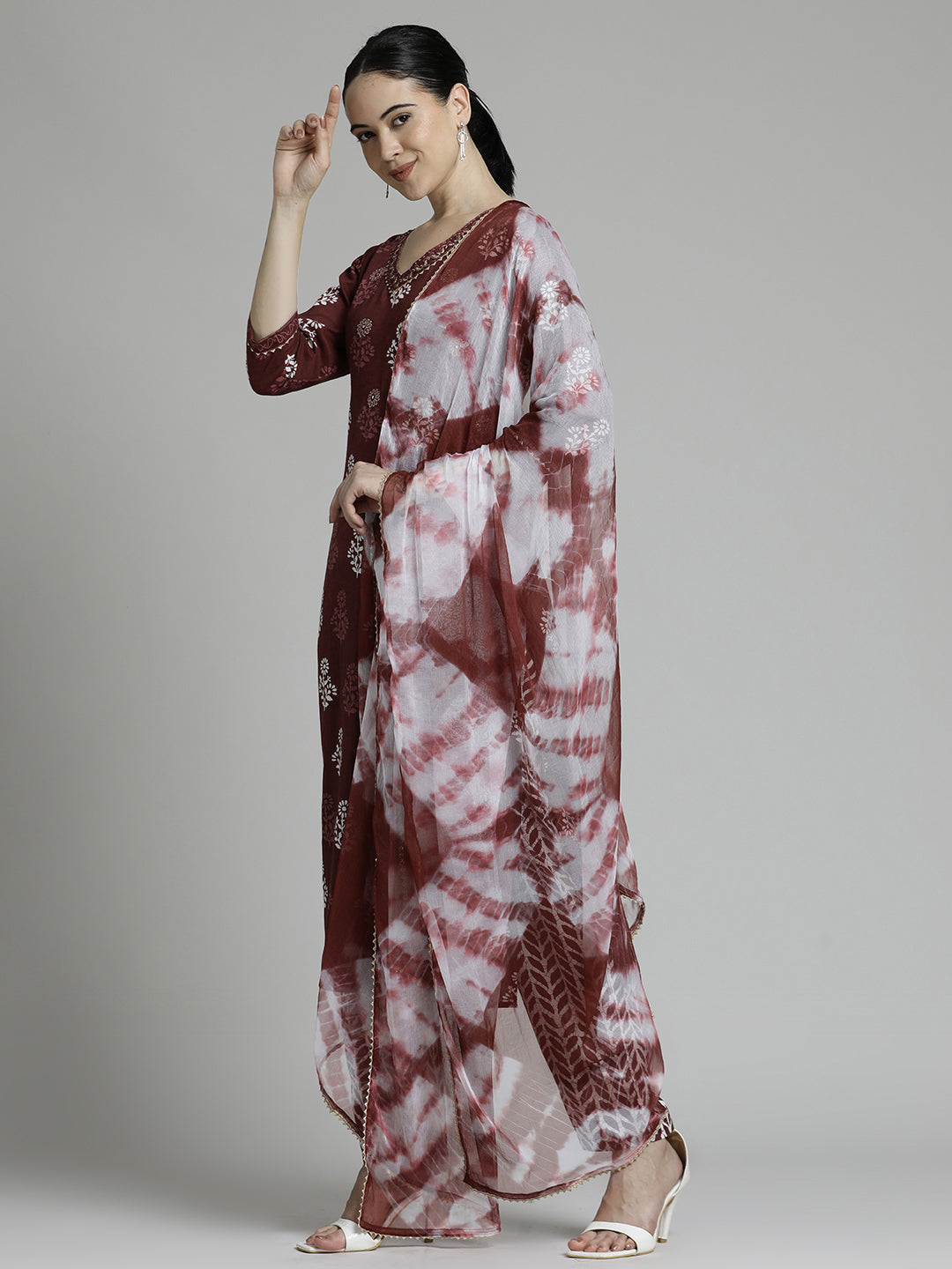 Wine Ethnic Motif Printed Pure Cotton Suit Set