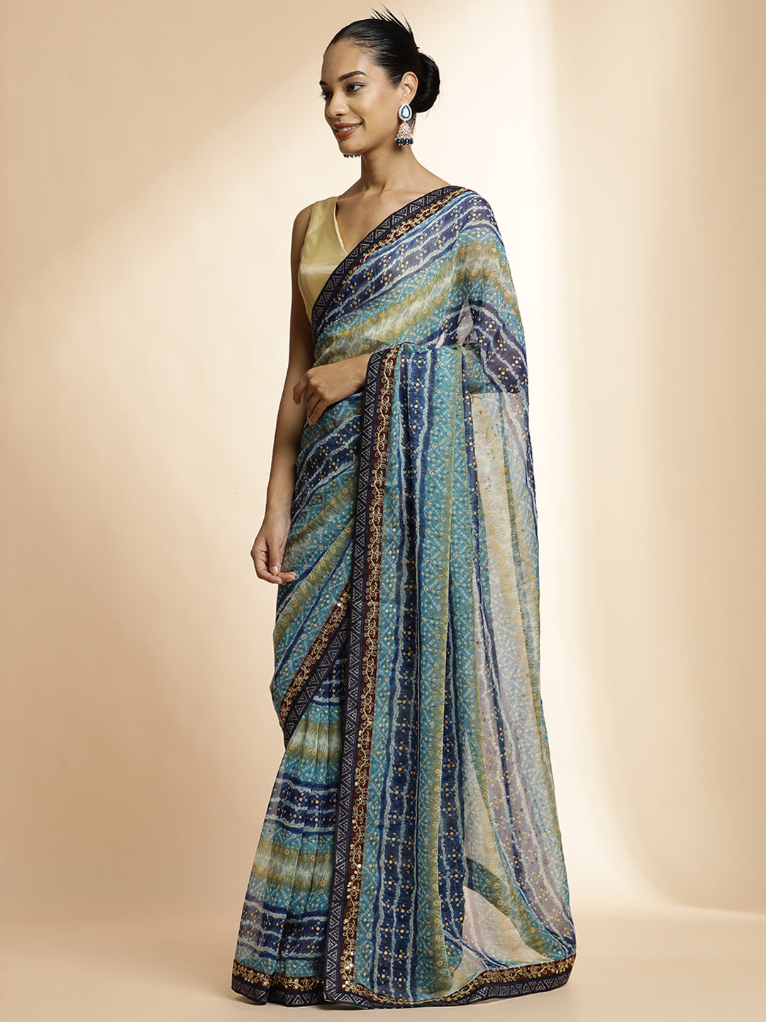 Blue  Printed Lightweight Georgette Saree