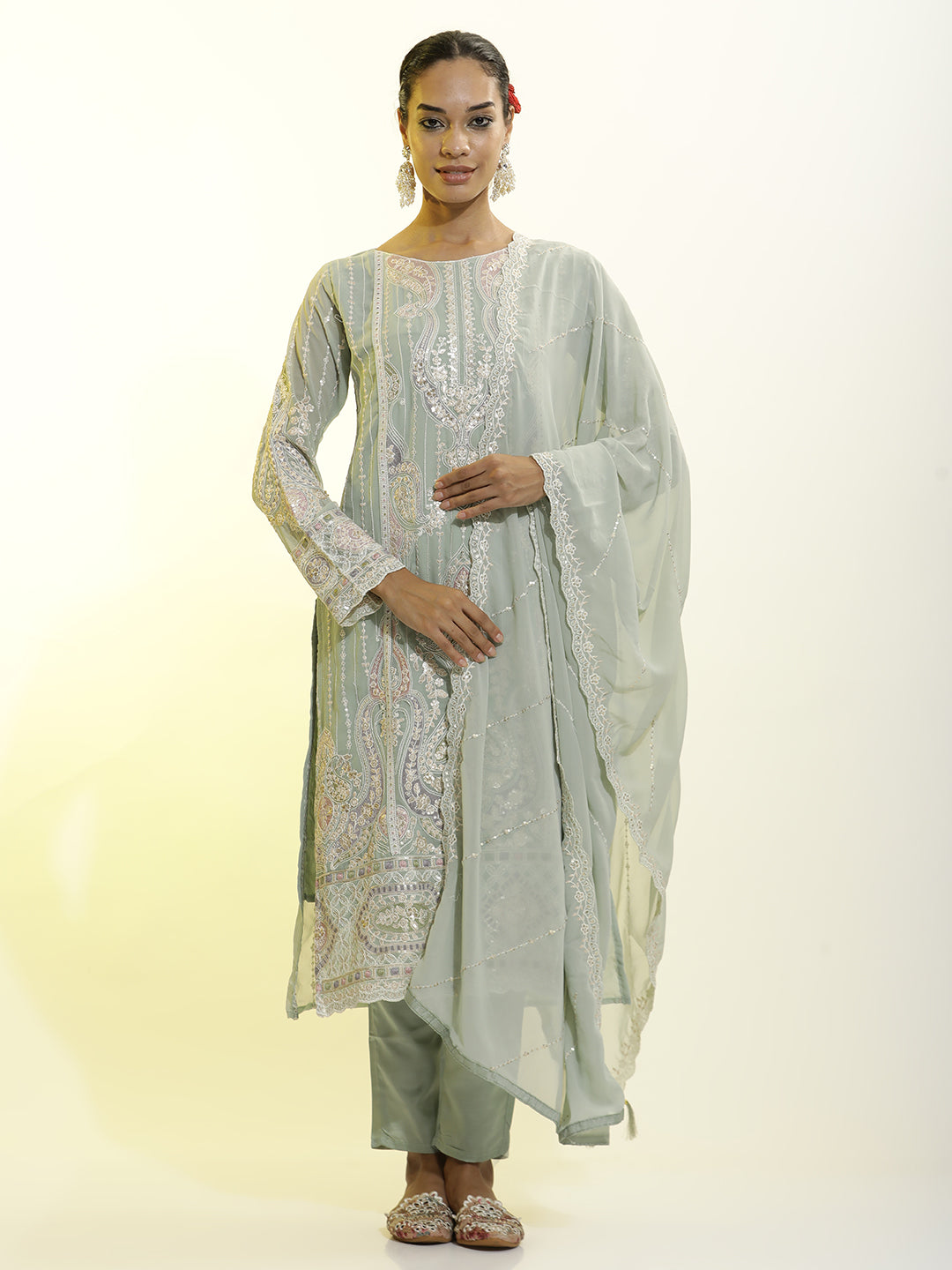 Heavy Embroidered Georgette Festive Kurta Set With Dupatta