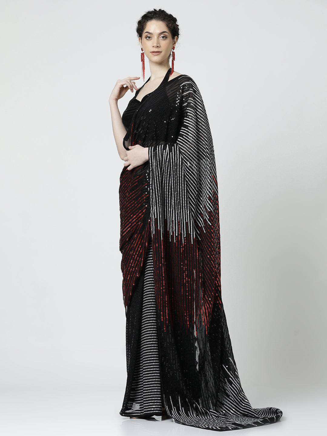 Georgette Sequin Embroidered Party Wear Black Saree