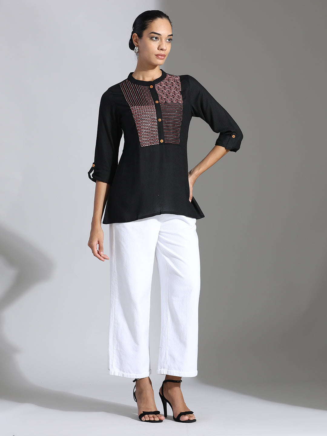 Embroidered Party Wear Black A-line Top