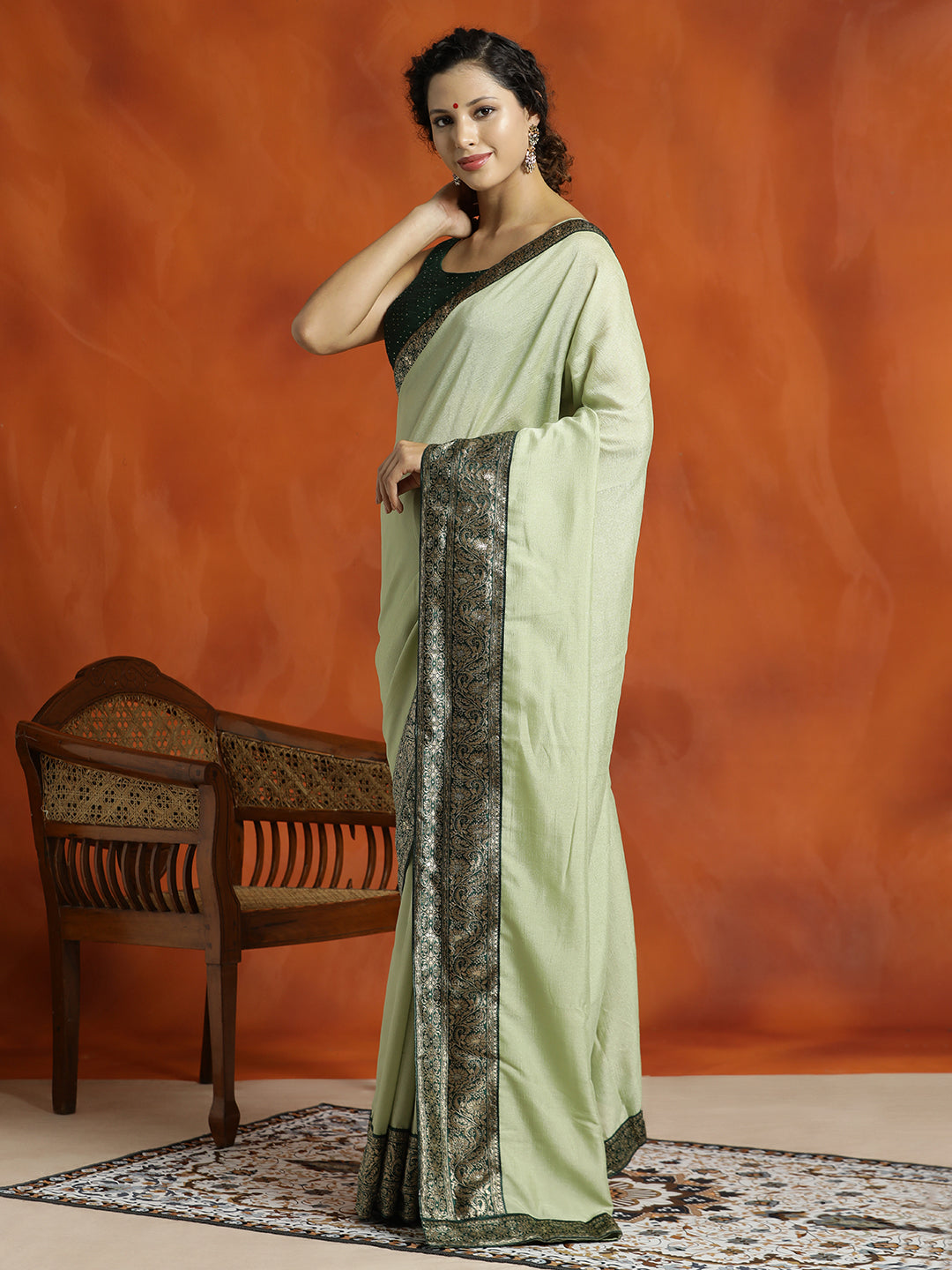 Pista Green Silk Banarasi Zari Woven Saree