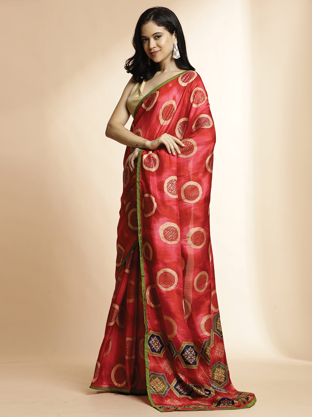 Red Art Silk Foil Printed Daily Wear Saree