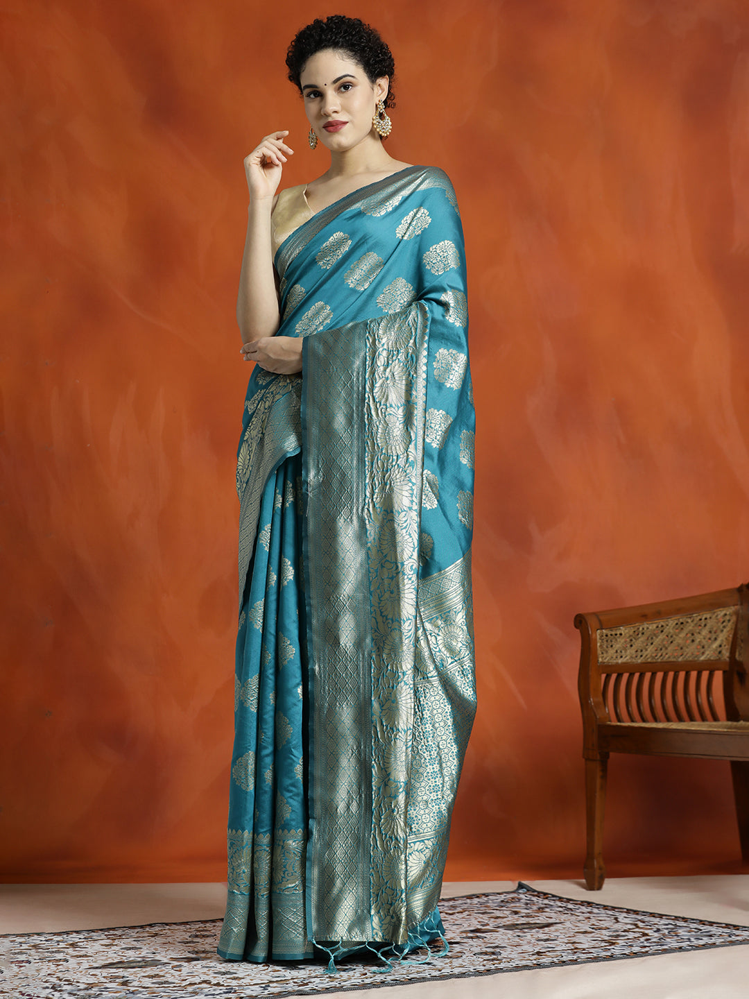 Sky Blue Silk Blend Zari Woven Design Banarasi Saree