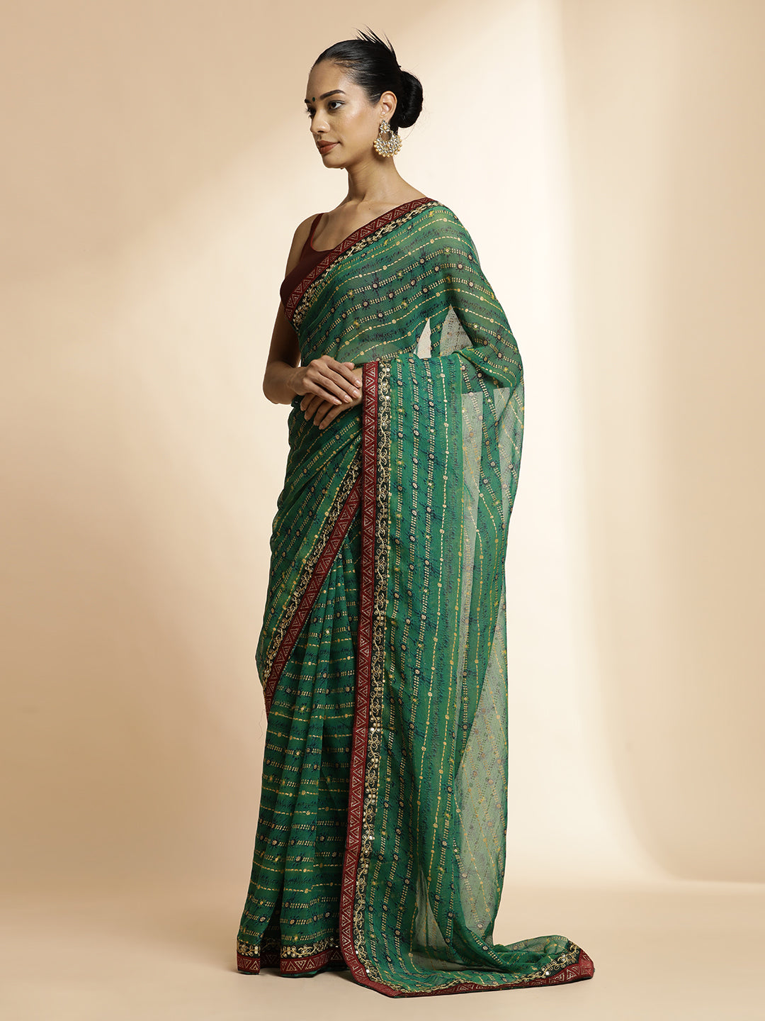 Green  Printed Lightweight Georgette Saree