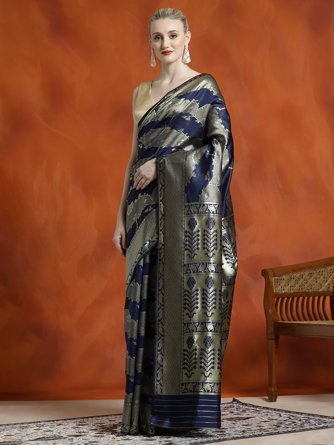 Silk Navy Blue Banarasi Zari Woven Heavy Saree