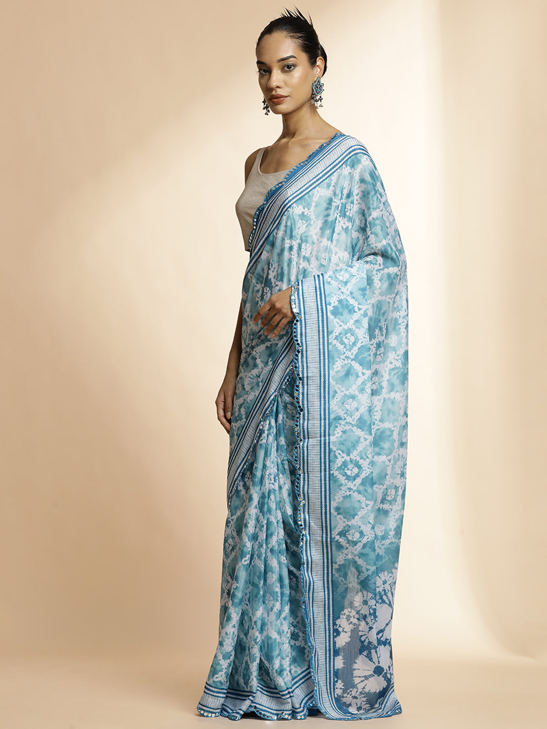 Mirror Work Pure Georgette Tie Dye Saree