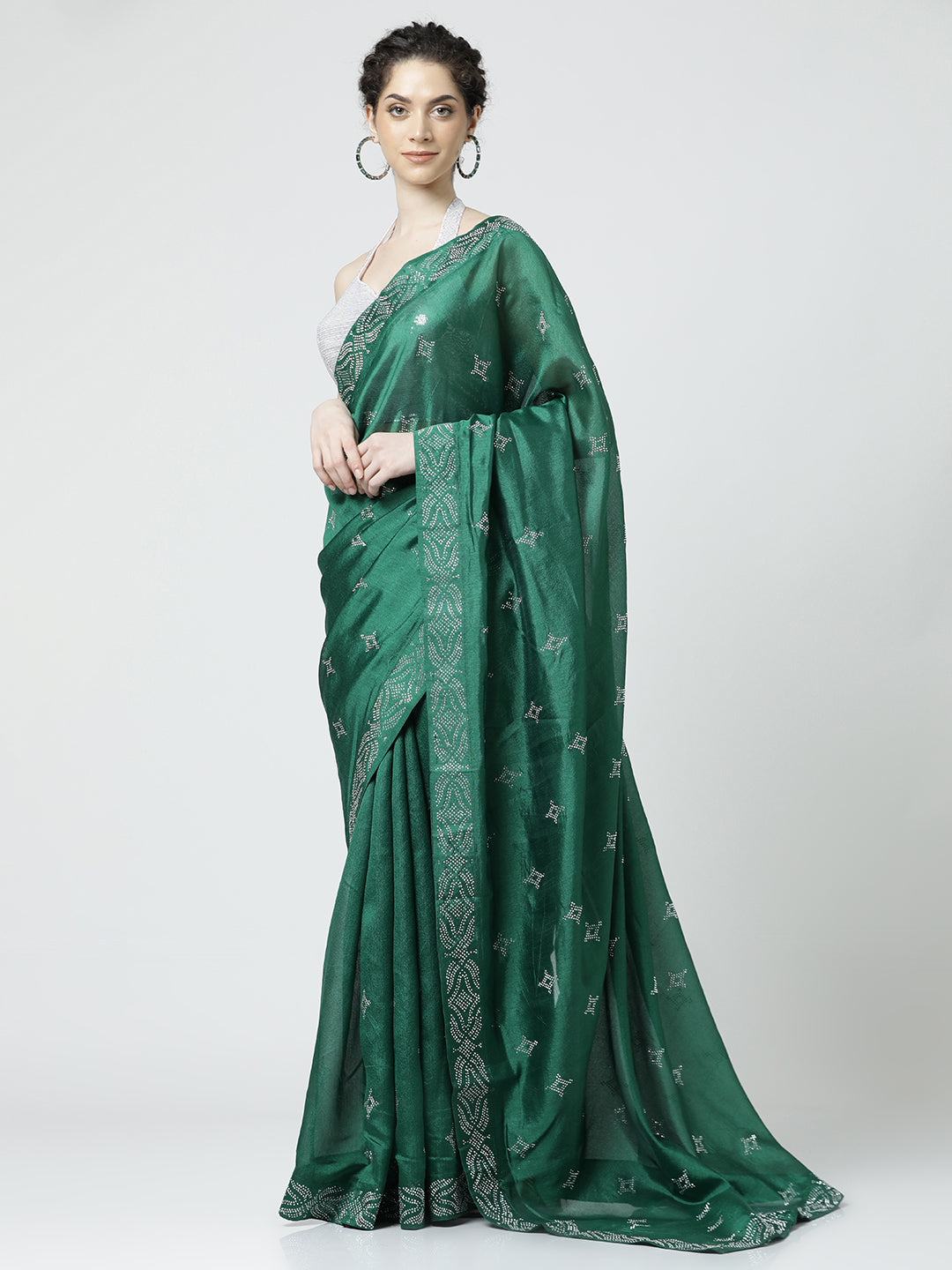 Green Poly Silk Swarovski Work Saree