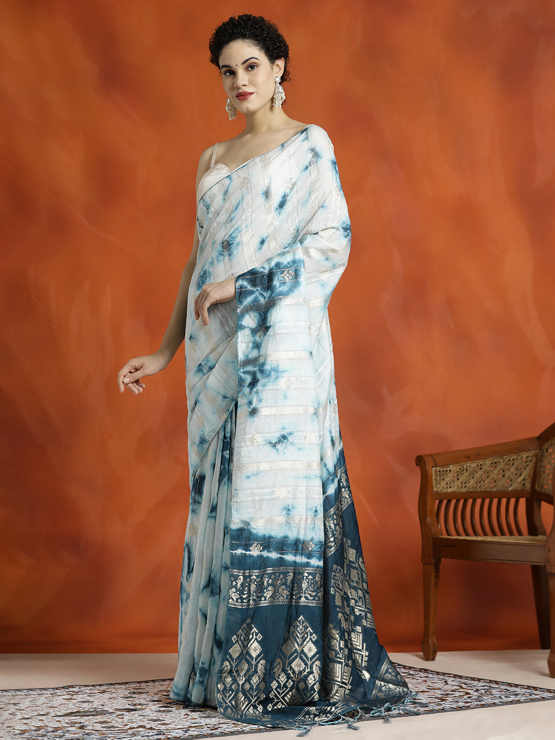 Teal Banarasi Zari Woven Cotton Blend Saree