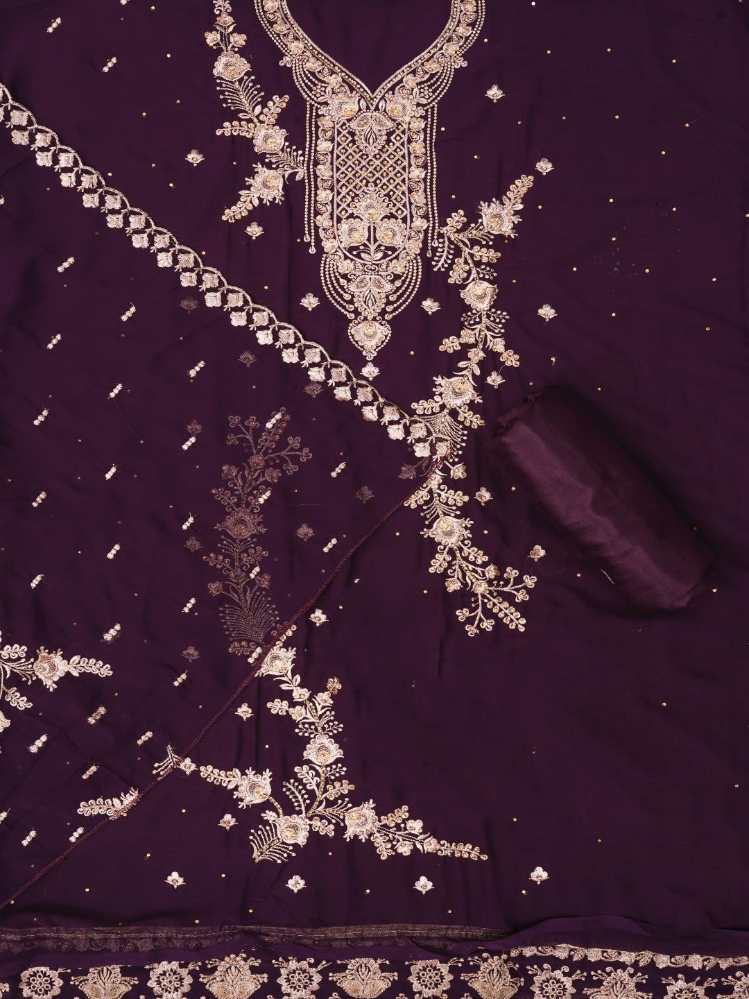 Purple Zari Silk Georgette Dress Material with Dupatta