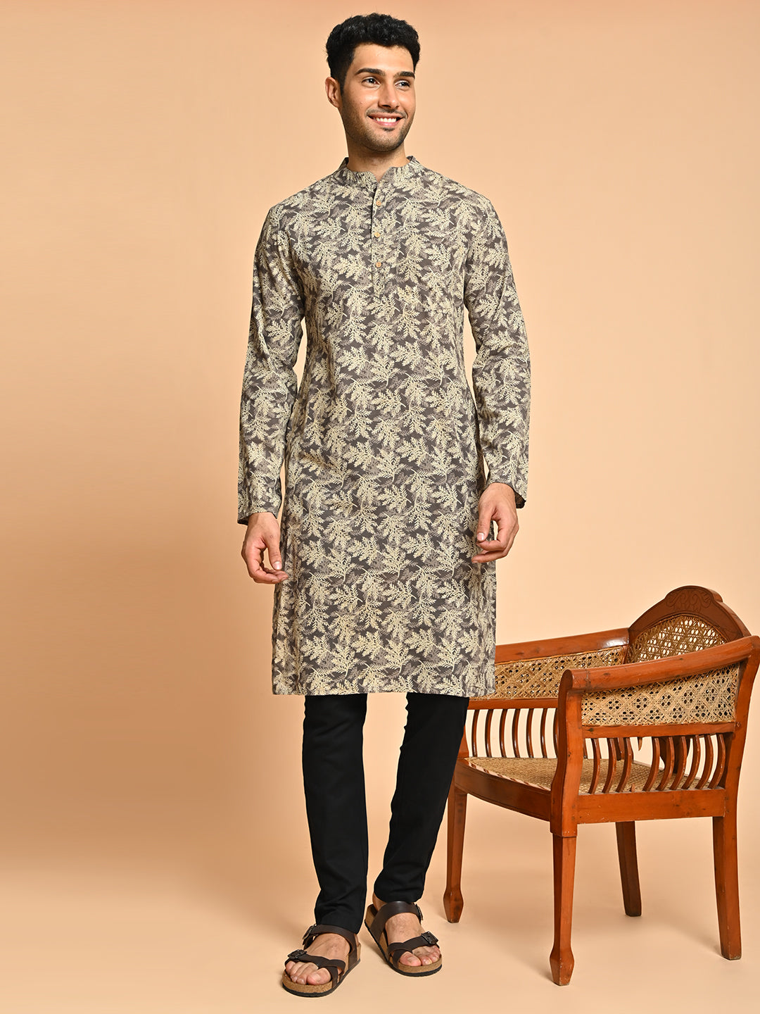 Brown Block Printed Cotton Kurta