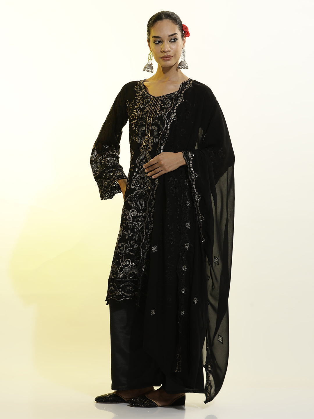 Sequins Embroidered Georgette Festive Kurta Set With Dupatta