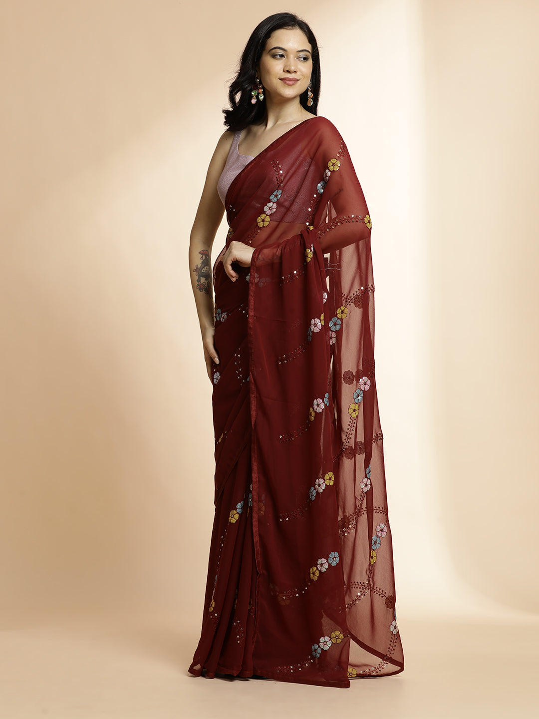 Party Wear Sequin Embellished Saree