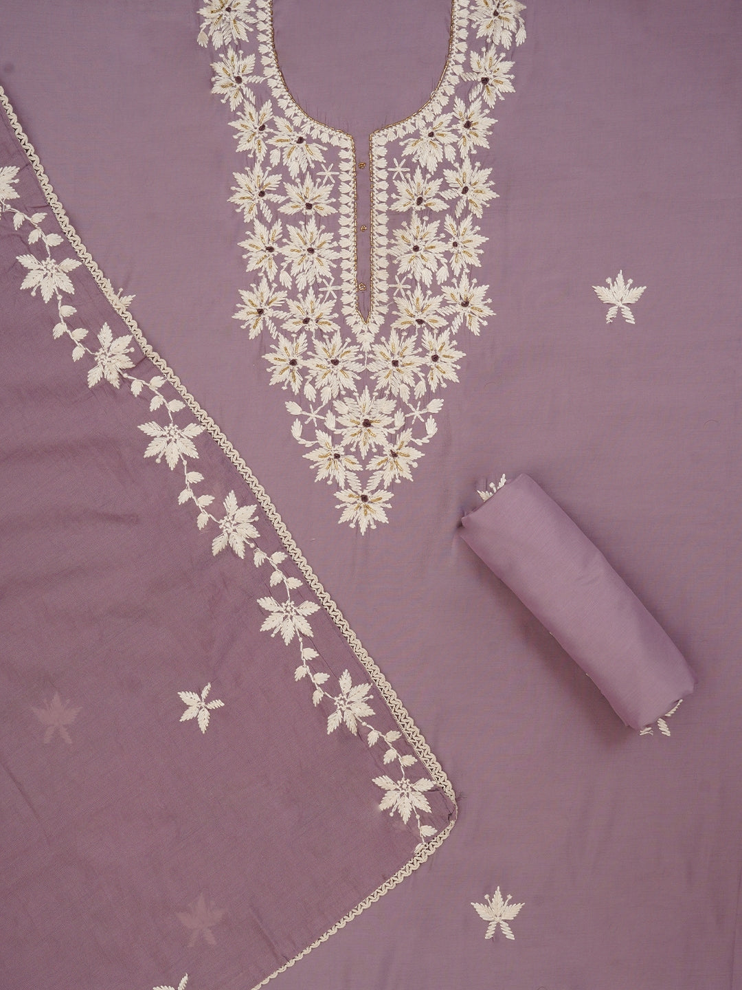 Lavender Unstitched Festive Embroidered Dress Material with Dupatta