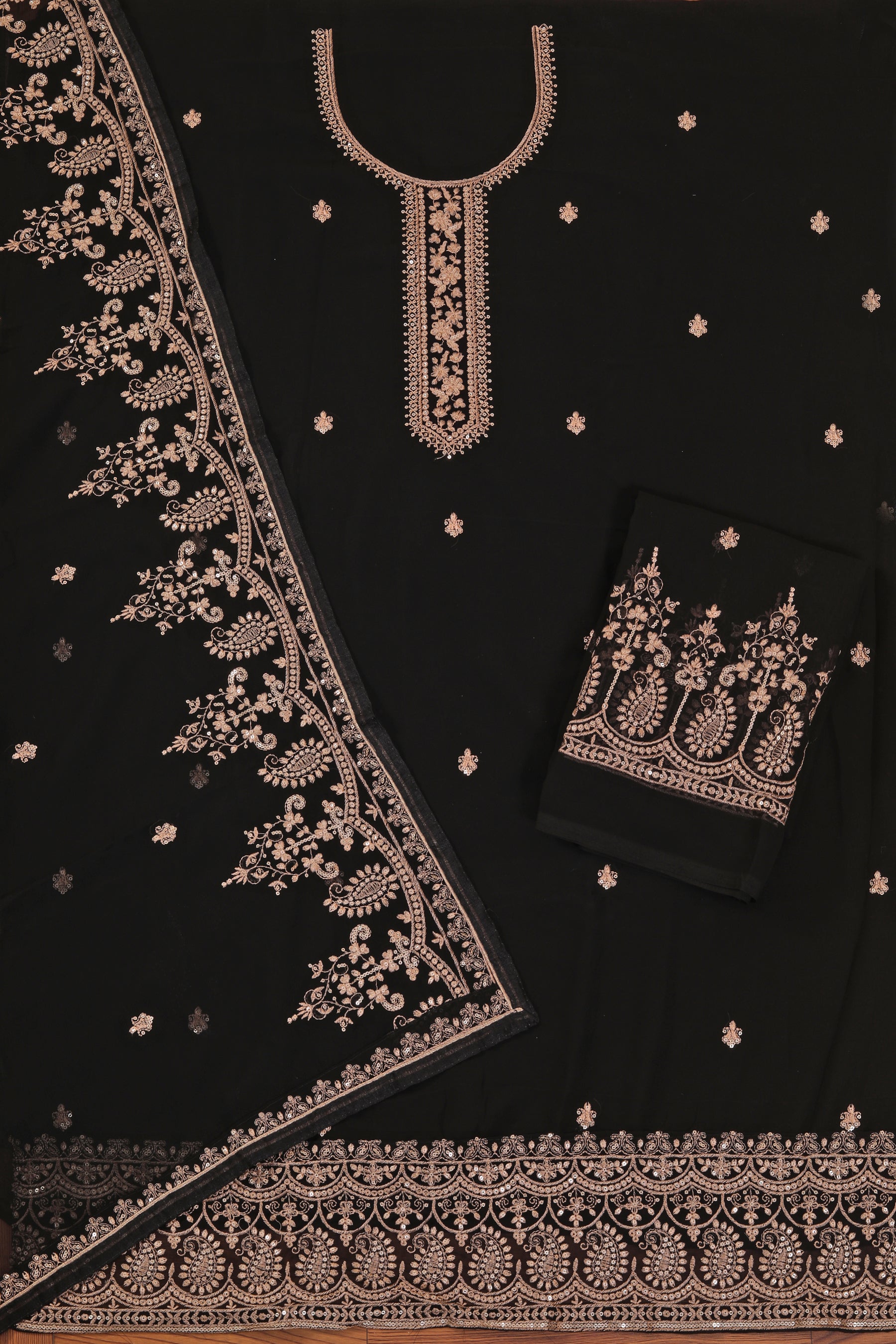 Black Heavy Embroidered Organza Dress Material With Dupatta