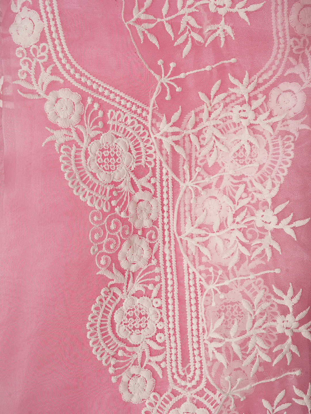 Baby Pink Thread Embroidered Organza Dress Material with Dupatta