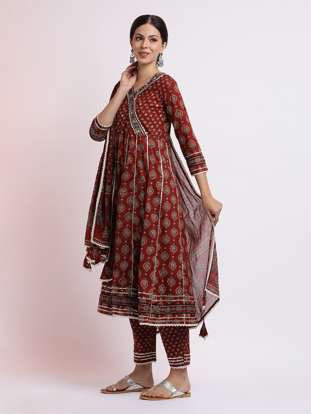 Ajrakh Printed Cotton Kurta Set With Dupatta