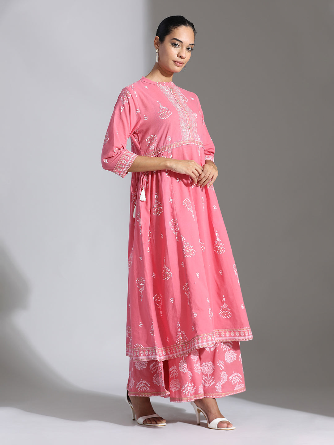 Cotton Floral Printed Anarkali Kurta with Palazzos