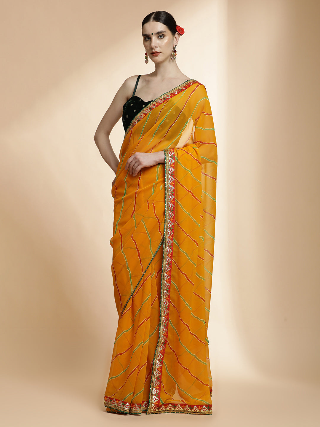 Festive Leheriya Embroidered Pure Georgette Saree