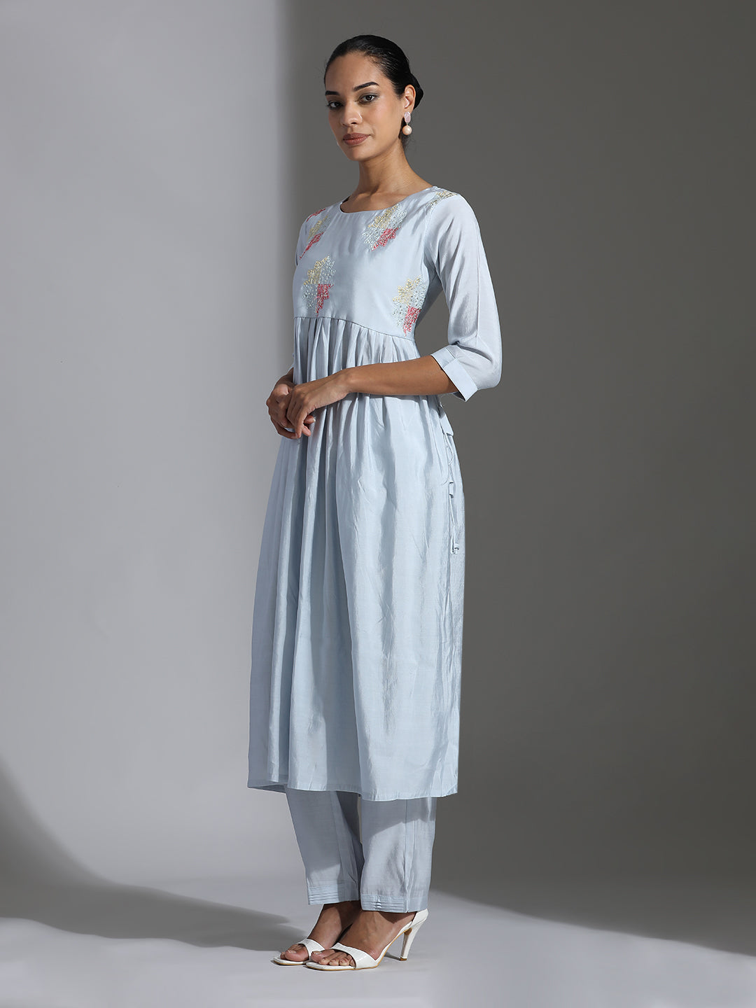 Embroidered Gathered Kurta Set