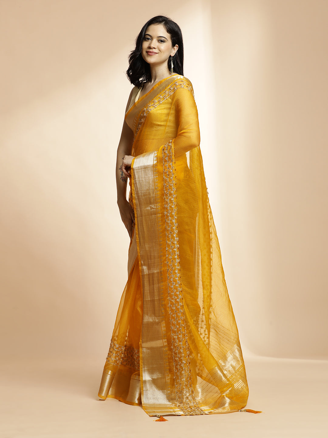 Woven Design Yellow Khadi Organza Saree