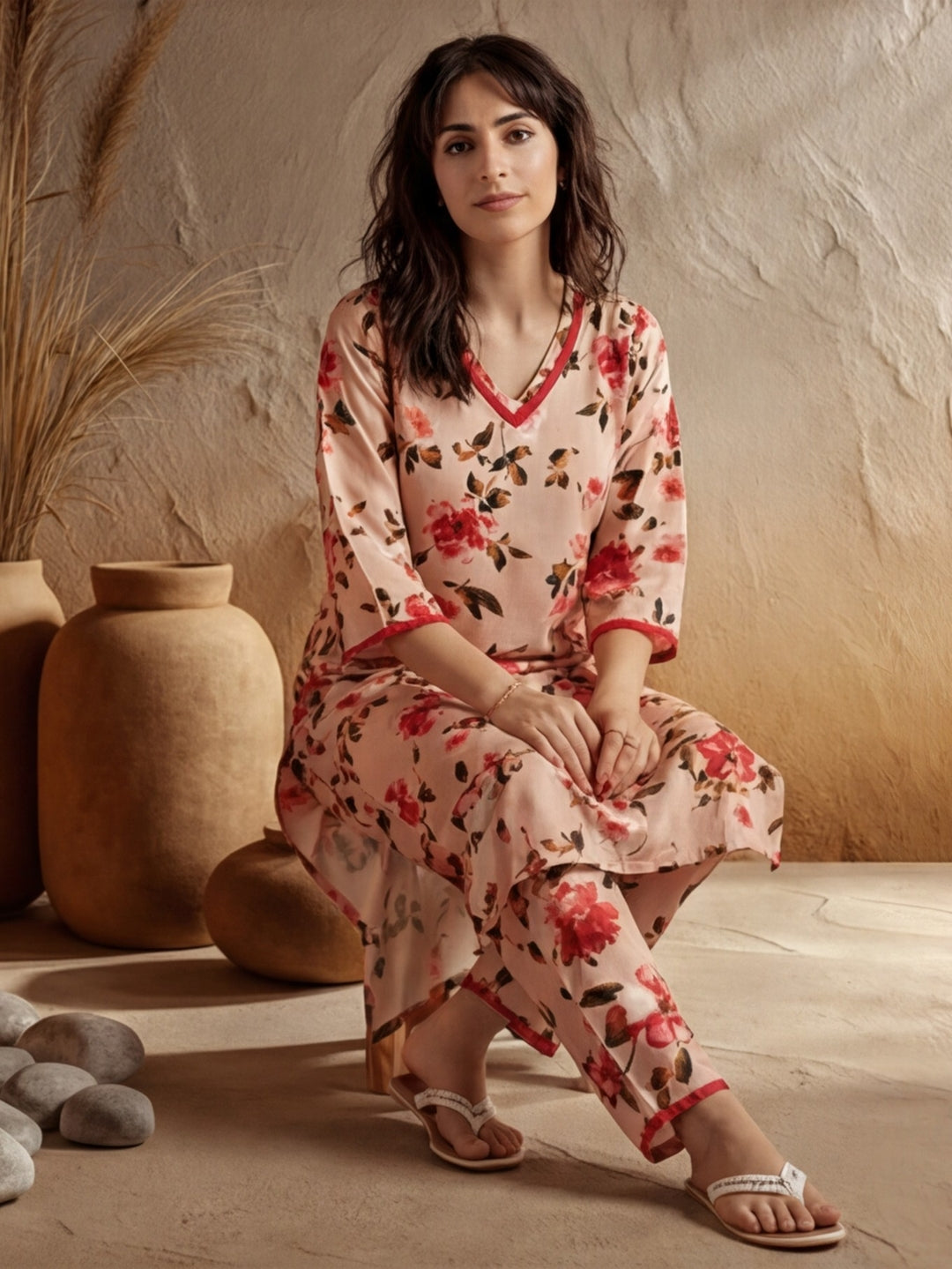 Floral Printed Straight Kurta With Pants