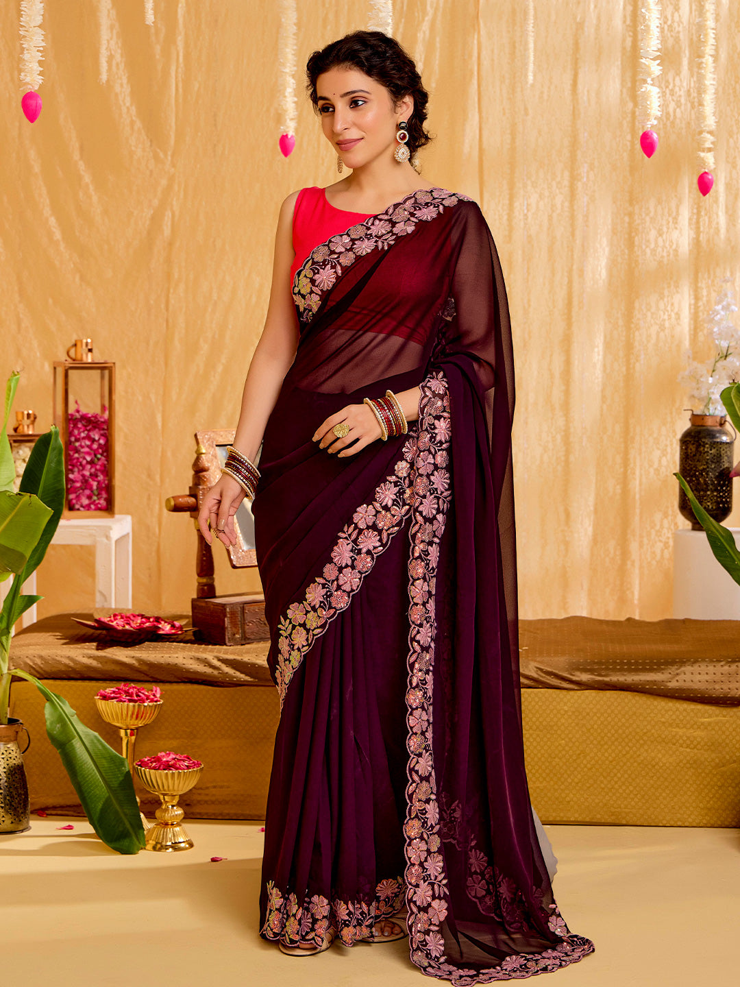 Pure Georgette Sequins Work Celebrity Style Saree