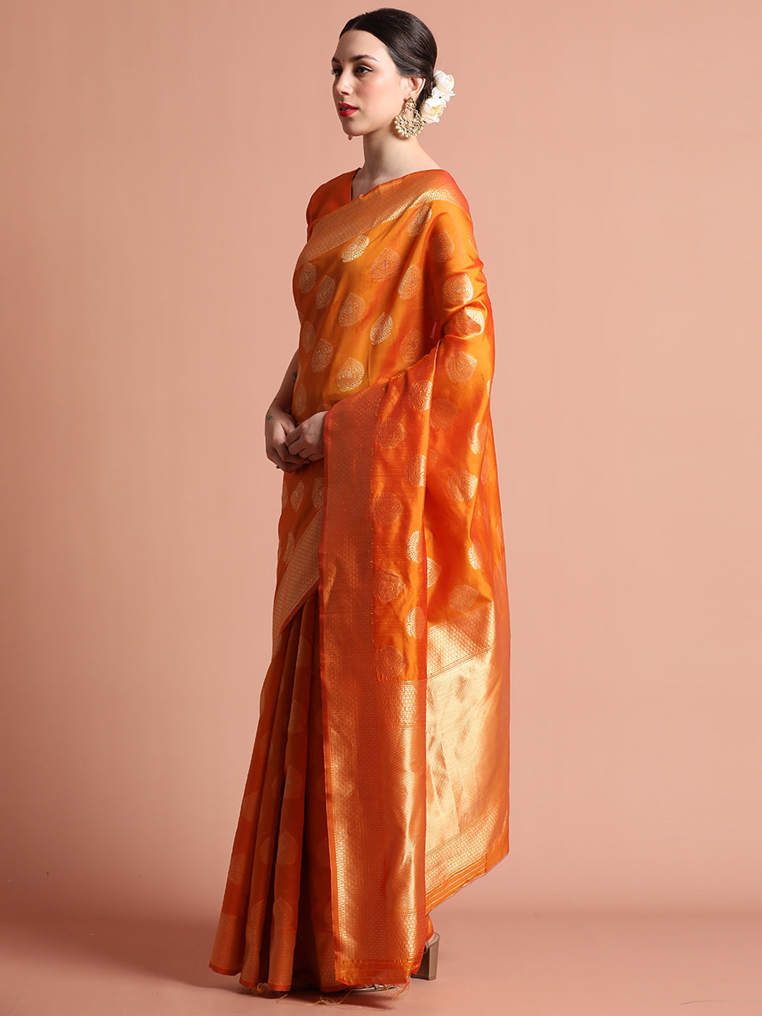 Orange Zari Woven Design Silk Banarasi Saree