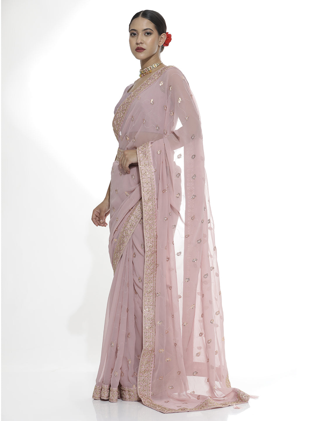 Pure Georgette Sequin Saree With Belt