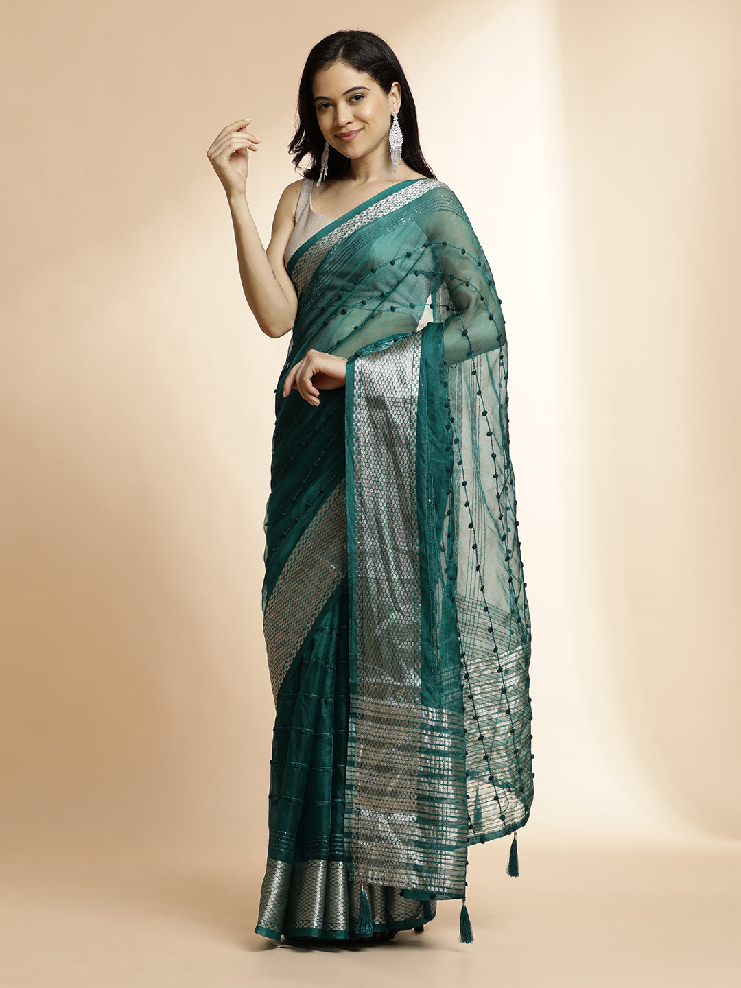 Teal Woven Design Khadi Organza Saree