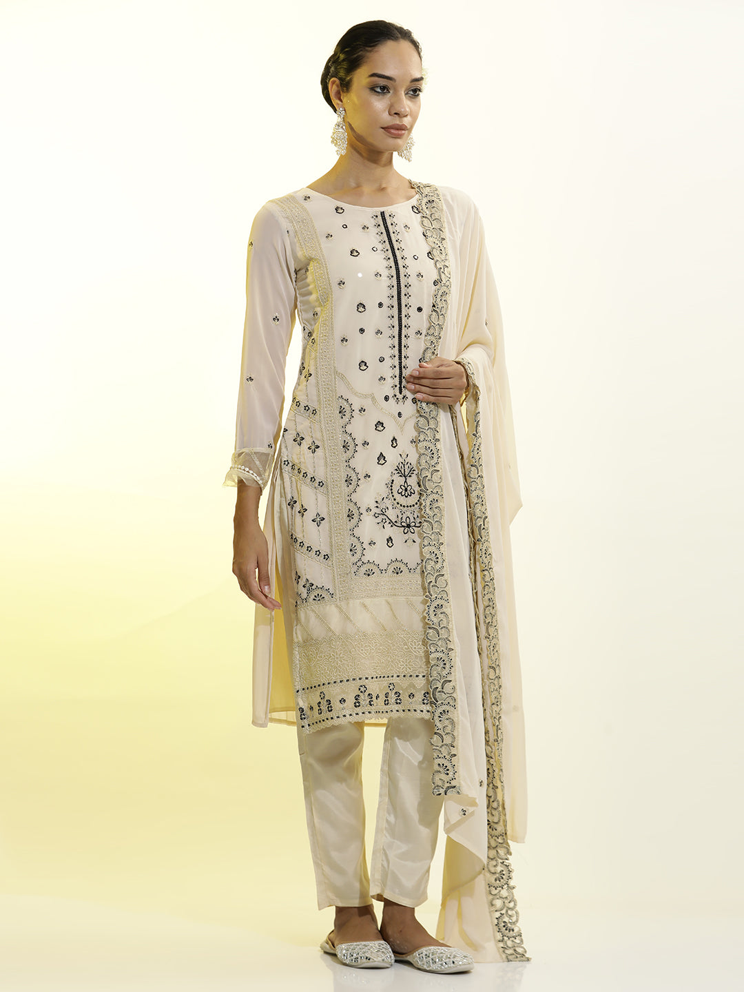 Festive Embroidered Georgette Kurta Set With Dupatta