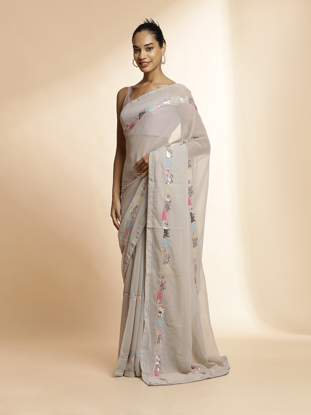 Pure Georgette Sequin Party Wear Saree