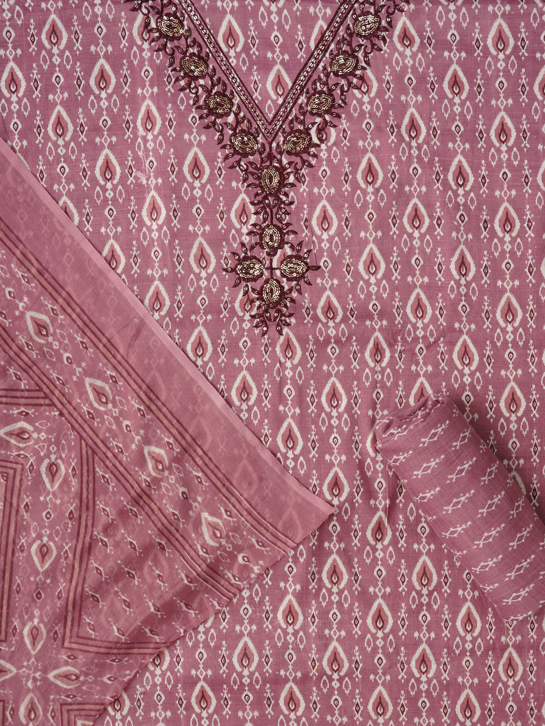 Purple Unstitched Printed Pure Cotton Dress Material With Dupatta