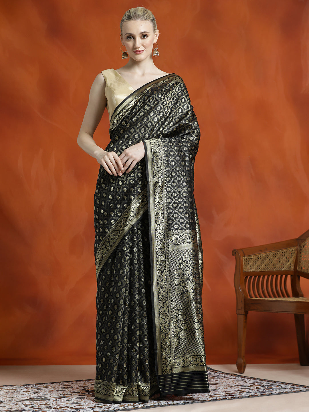 Silk Banarasi Zari Woven Party Wear Black Saree