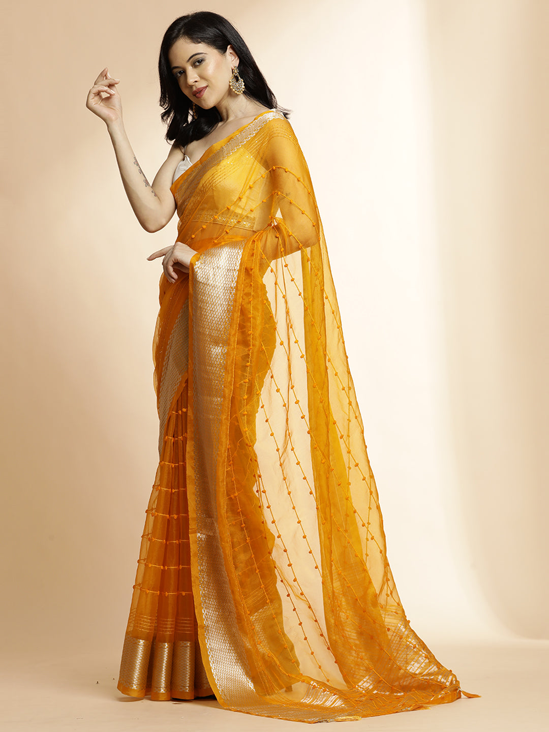 Yellow Woven Design Khadi Organza Saree