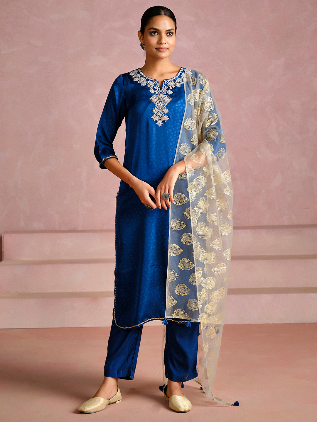 Teal Blue Gota Patti Work Festive Kurta Set With Dupatta