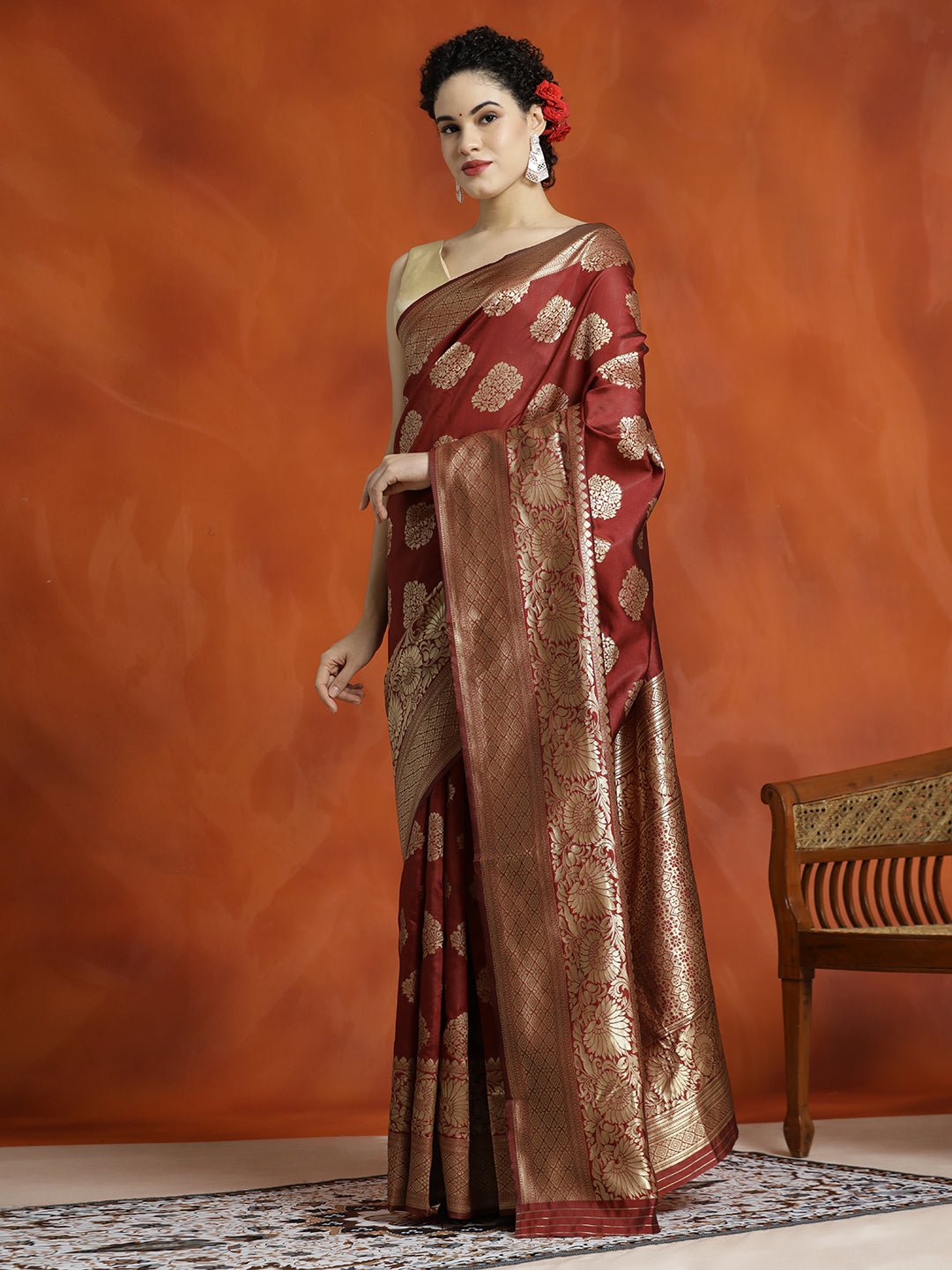 Maroon Zari Woven Design Banarasi Saree