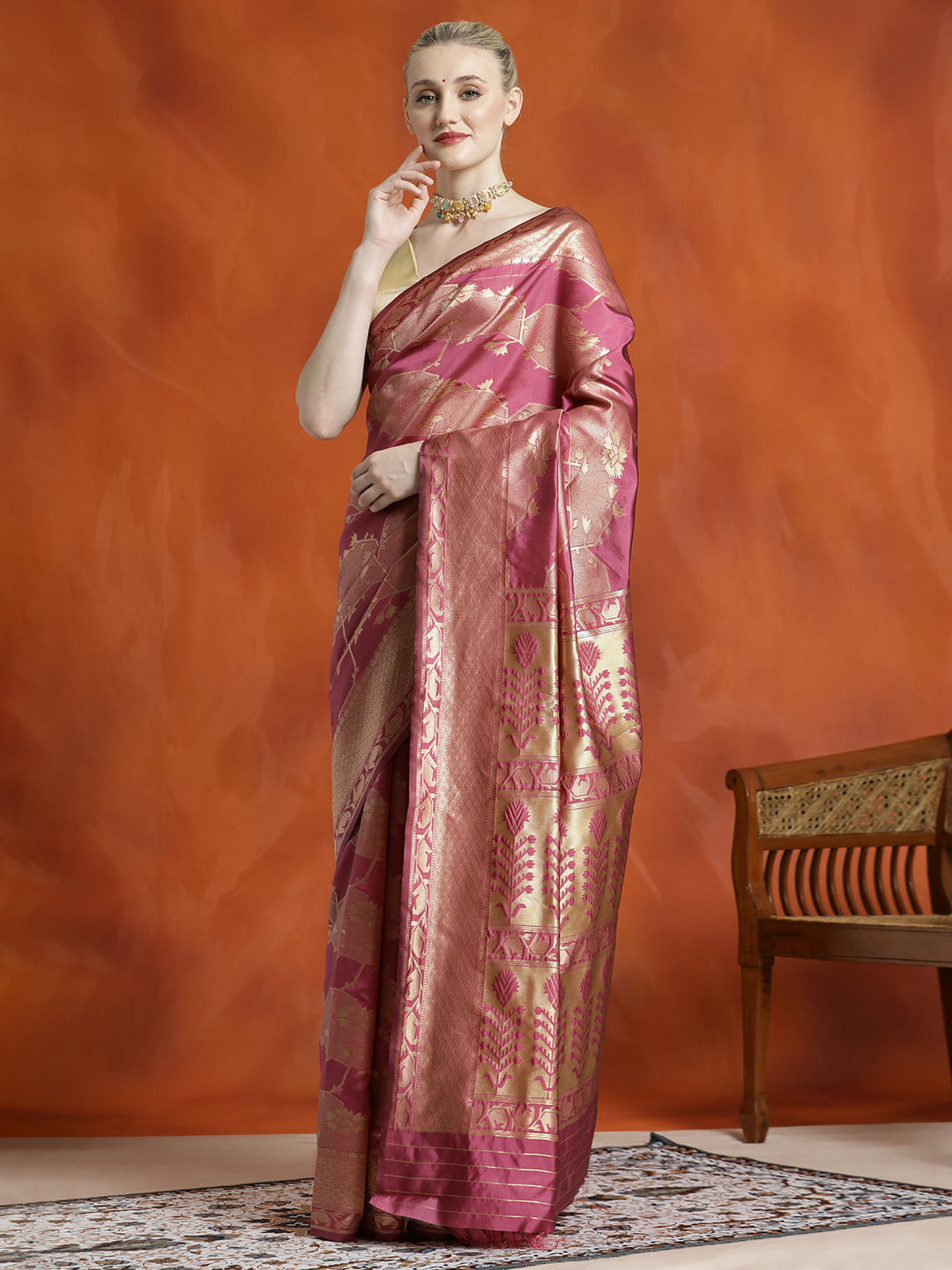 Silk Banarasi Pink Zari Woven Heavy Saree